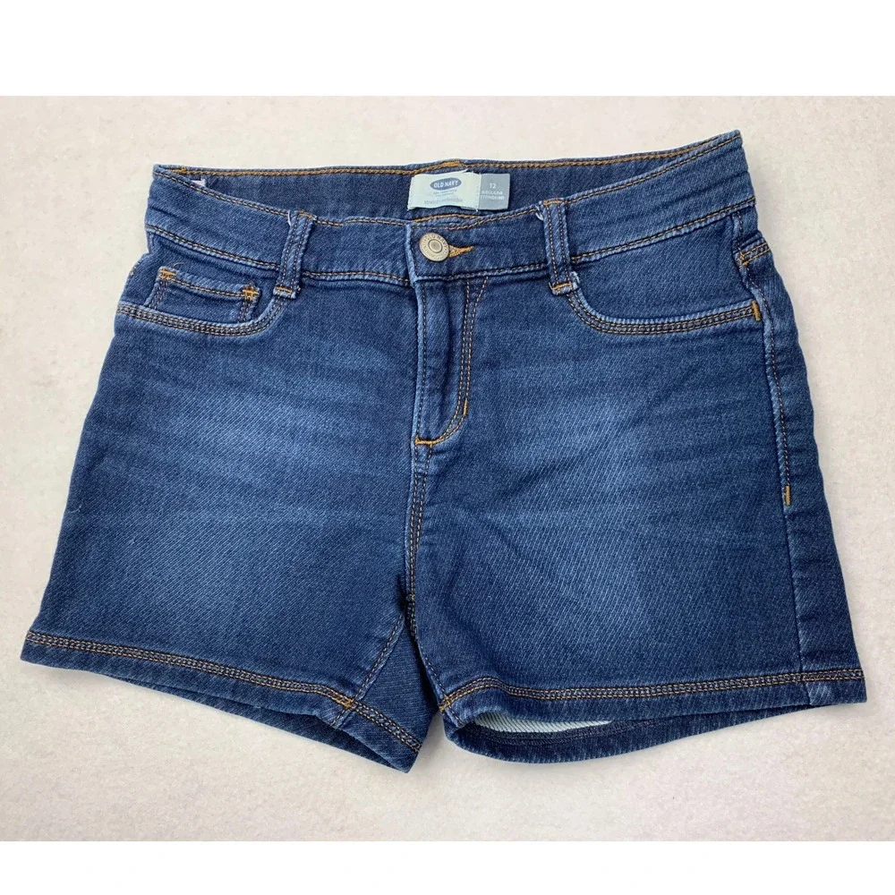 Old Navy Girls Denim Shorts Dark Wash Stretch Soft Midi Size 12‎ Regular
